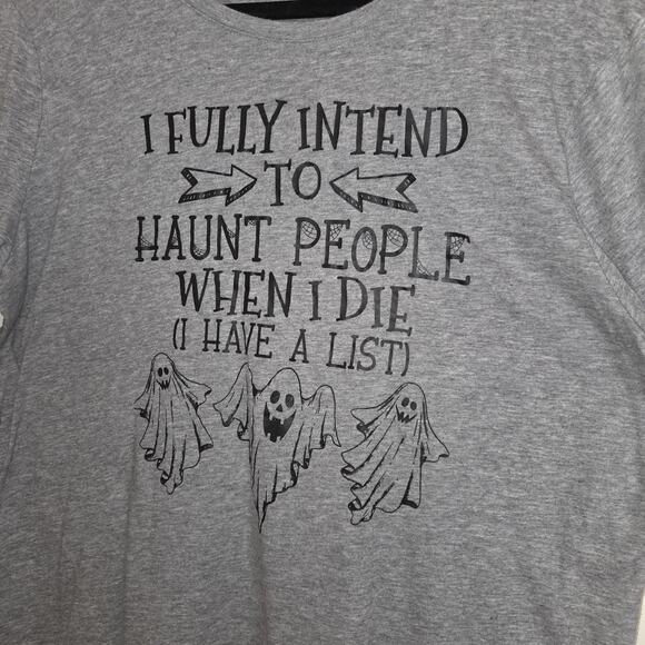 Halloween Grey Gray Womens Tshirt Top Sz XXL 20 Pima Cotton Haunting Long Sleeve - Picture 3 of 15